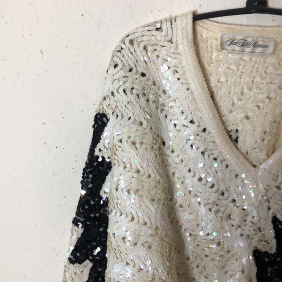 Vintage Sak Fifth Avenue SEQUIN SWEATER abstract Metalic pullover black … - Picture 5 of 11